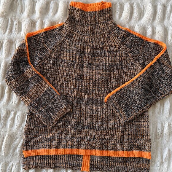 TURTLENECK SWEATER ~ BROWN WITH ORANGE TRIM AND STRIPES NWOT - Picture 1 of 6